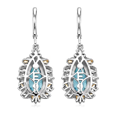 EverTrue Premium Larimar 7.00 ctw Whispering Leaf Filigree Earrings in 18K YG Plated and Platinum Bond