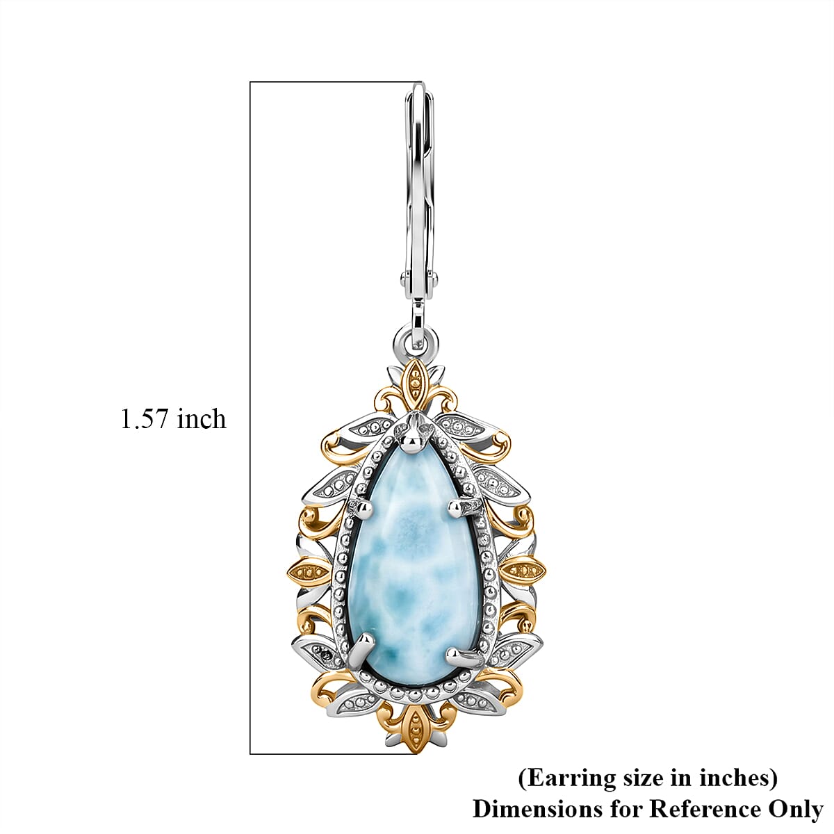 EverTrue Premium Larimar 7.00 ctw Whispering Leaf Filigree Earrings in 18K YG Plated and Platinum Bond (Ships in 10-12 Days)