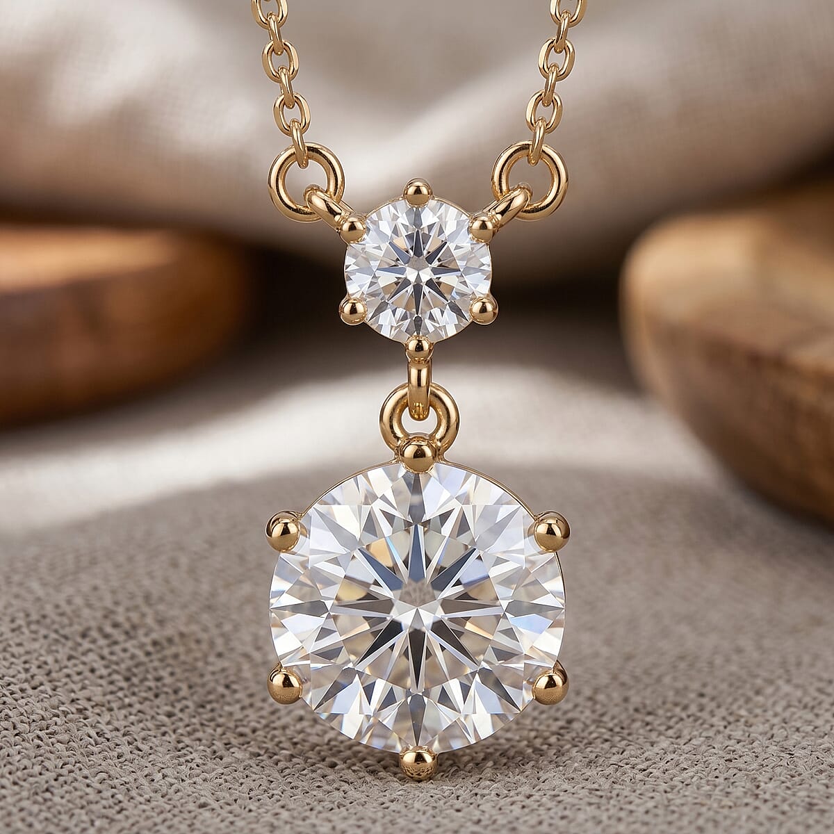 D'Joy Brilliant Cut Moissanite 4.00 ctw Necklace (18 Inches) in 18K Vermeil Yellow Gold Over Sterling Silver image number 1