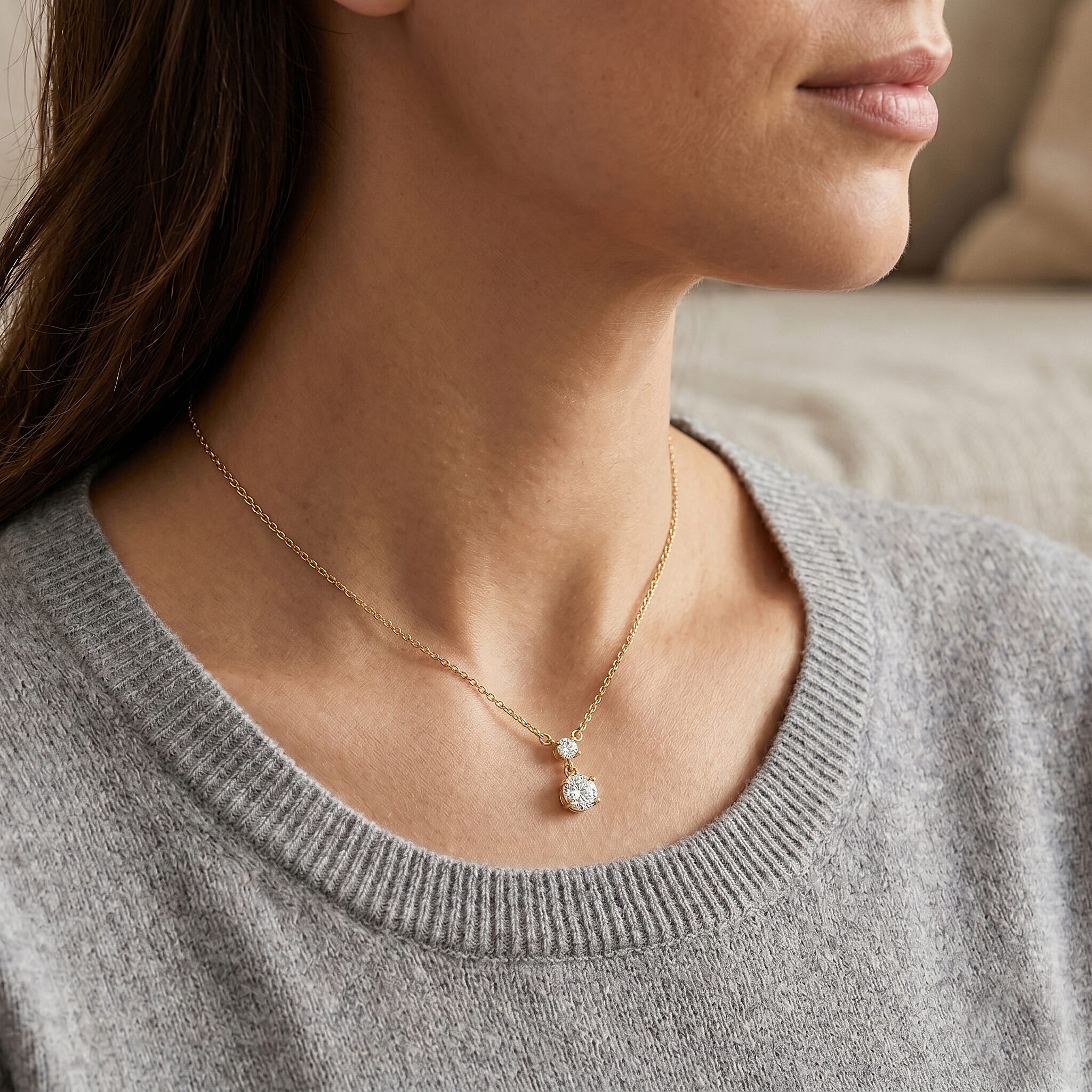 D'Joy Moissanite 3.90 ctw Necklace in 18K Vermeil Yellow Gold Over Sterling Silver 18-20 Inches