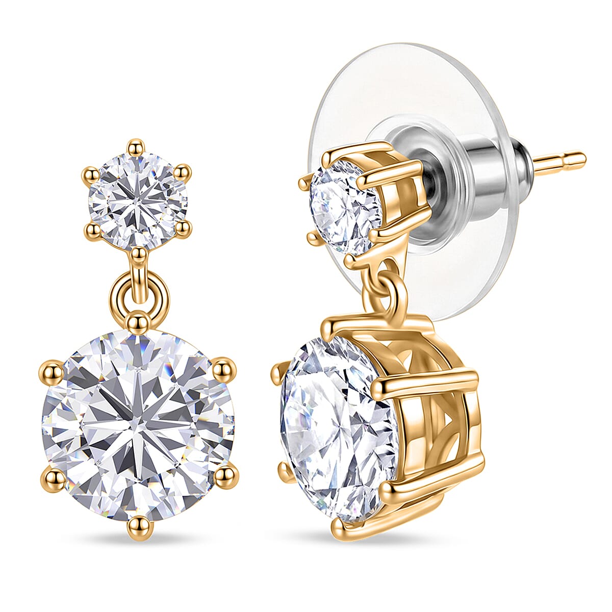 D'Joy Brilliant Cut Moissanite 4.50 ctw Earrings in 18K Vermeil Yellow Gold Over Sterling Silver