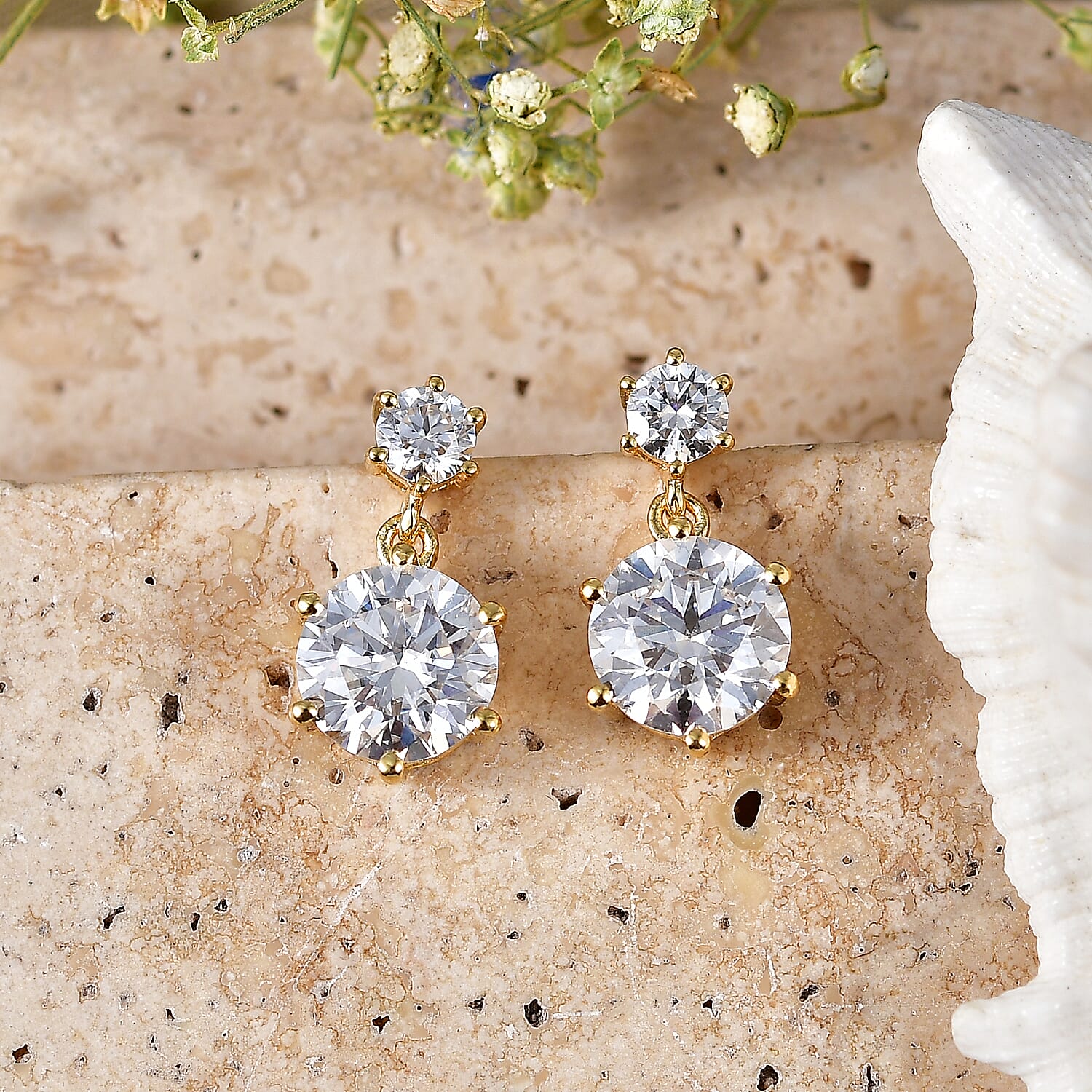 D'Joy Brilliant Cut Moissanite 4.50 ctw Earrings in 18K Vermeil Yellow Gold Over Sterling Silver