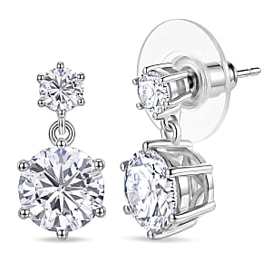 D'Joy Brilliant Cut Moissanite 4.50 ctw Earrings in Rhodium Over Sterling Silver