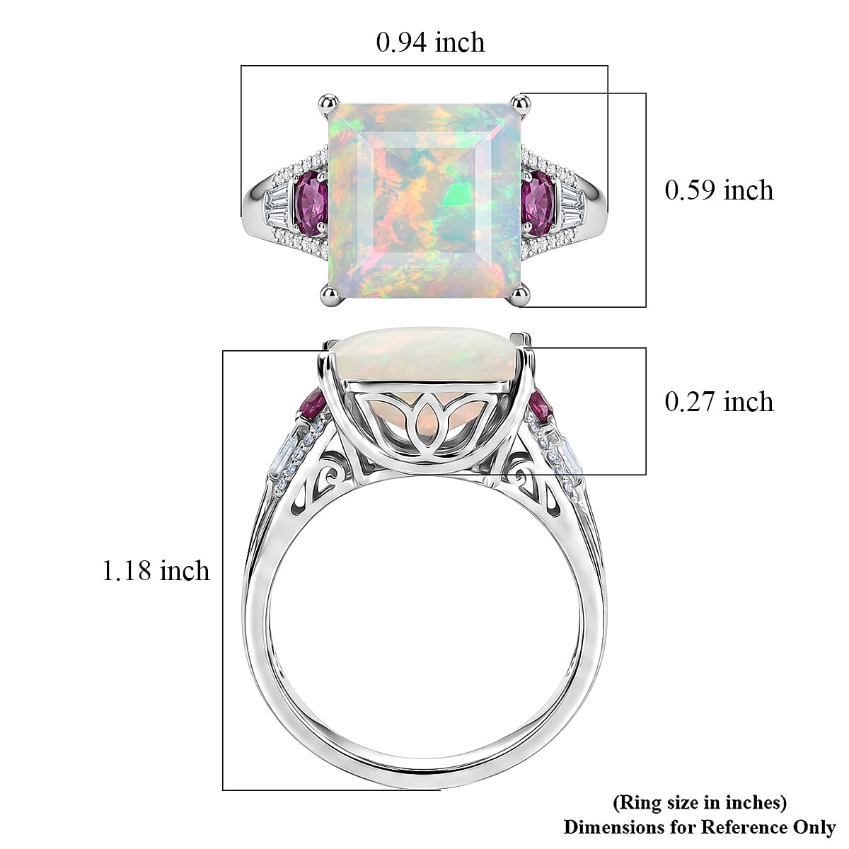 D'Joy Princess Cut AAA Ethiopian Welo Opal, Multi Gemstone Aurora Flame Ring in Rhodium Over Sterling Silver (Size 10.0) 5.80 ctw image number 5