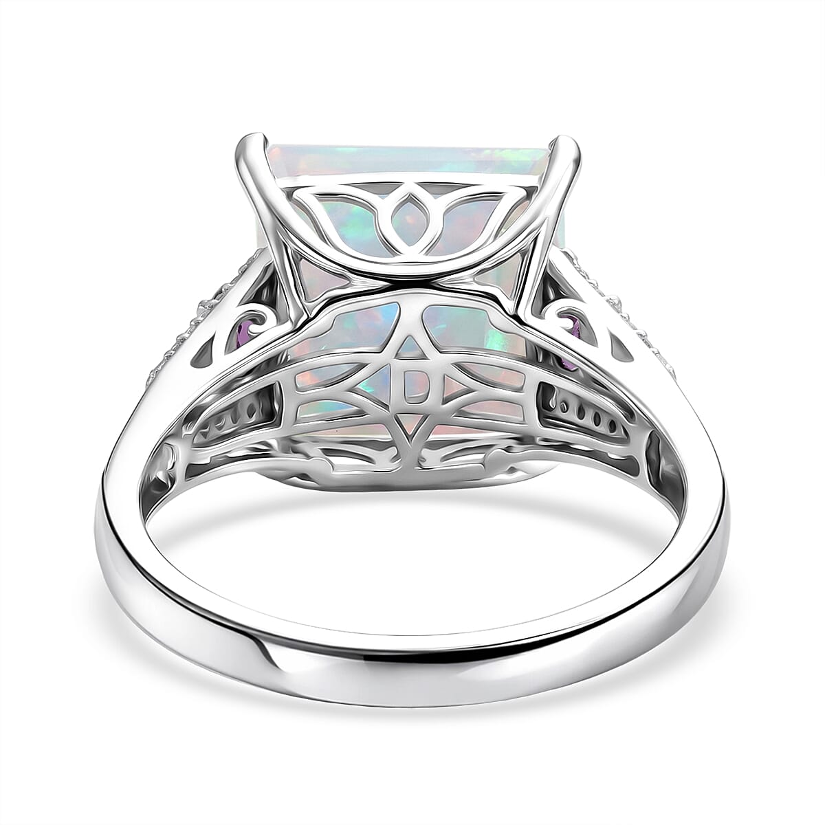 D'Joy Princess Cut AAA Ethiopian Welo Opal and Multi Gemstone 5.80 ctw Aurora Flame Ring in Rhodium Over Sterling Silver (Size 6.0) image number 4
