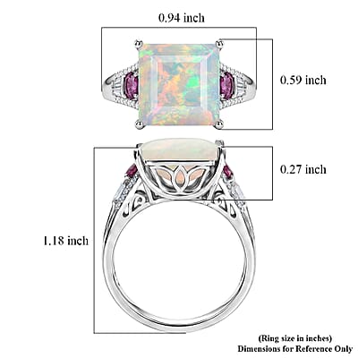 D'Joy Princess Cut AAA Ethiopian Welo Opal and Multi Gemstone 5.80 ctw Aurora Flame Ring in Rhodium Over Sterling Silver (Size 6.0)