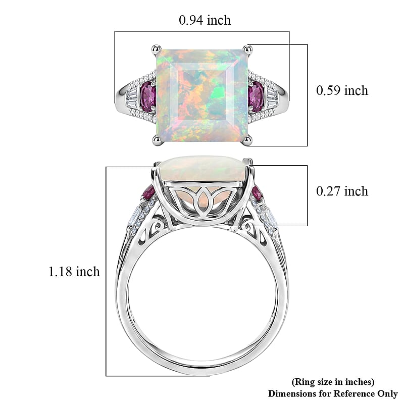 D'Joy Princess Cut AAA Ethiopian Welo Opal and Multi Gemstone 5.80 ctw Aurora Flame Ring in Rhodium Over Sterling Silver (Size 6.0)