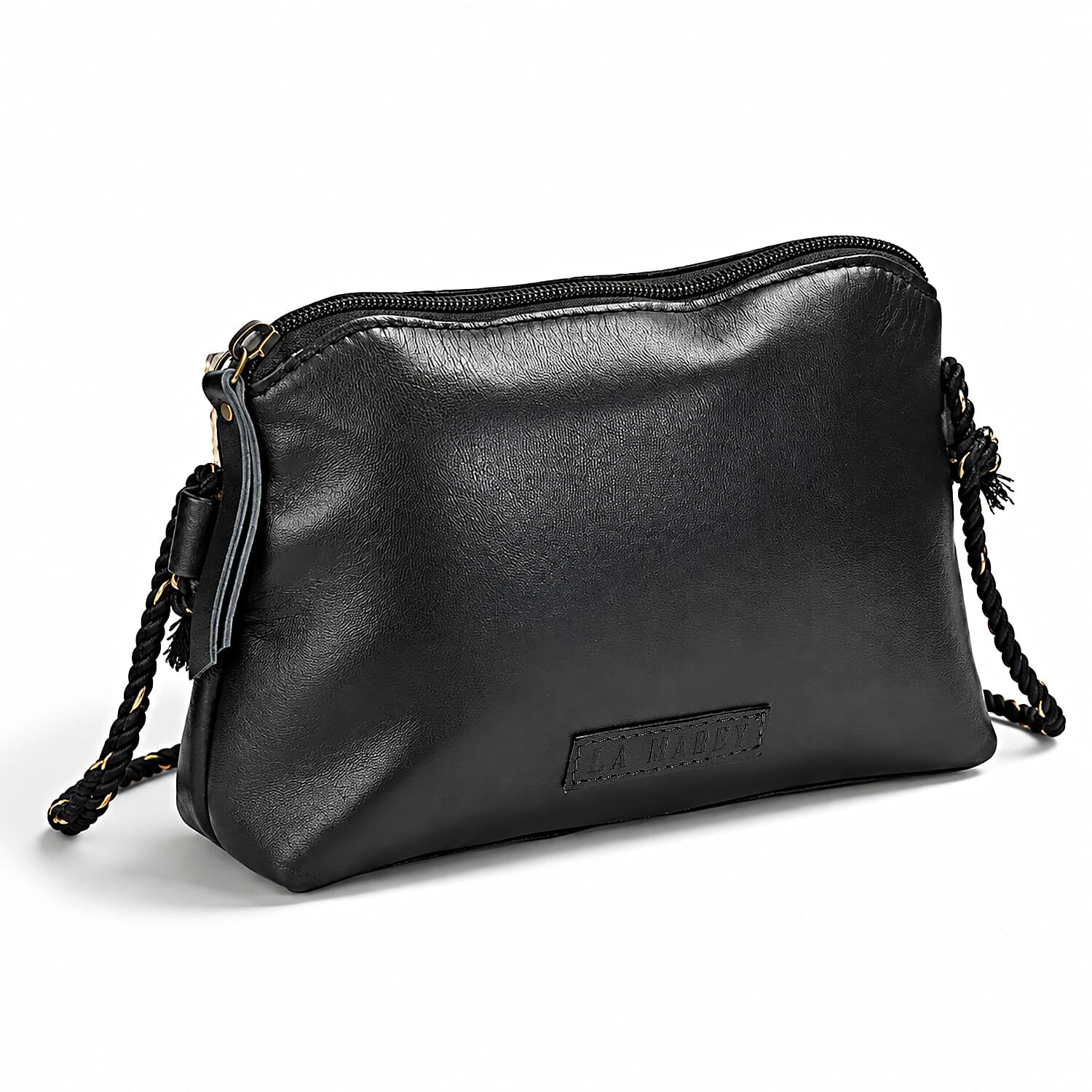 La Marey Black Genuine Leather Crossbody Bag
