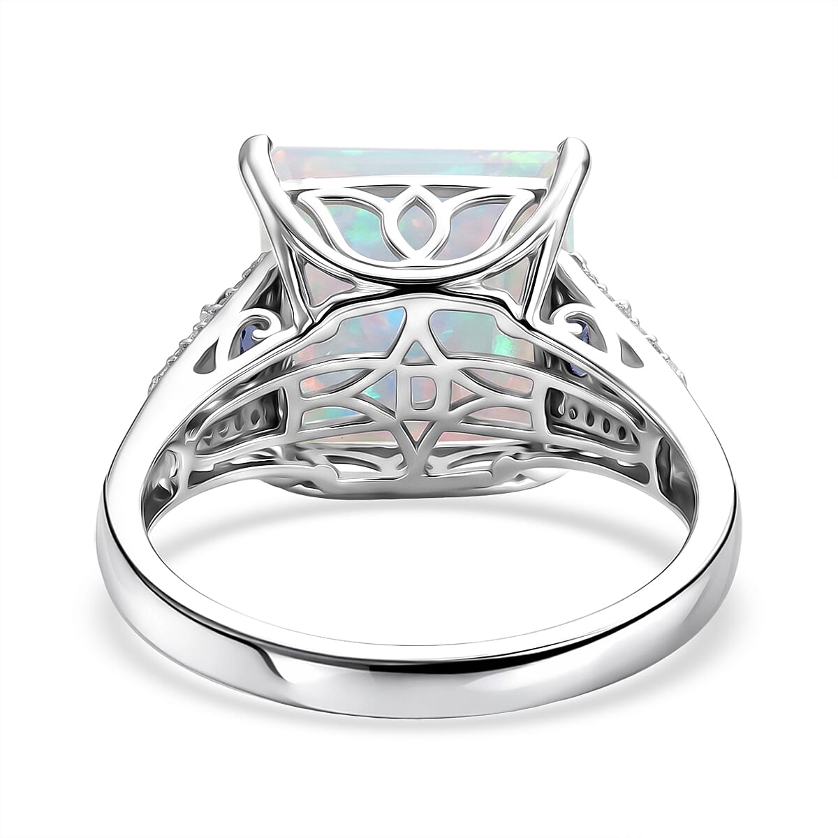 D'Joy Princess Cut AAA Ethiopian Welo Opal and Multi Gemstone 5.60 ctw Aurora Flame Ring in Rhodium Over Sterling Silver (Size 9.0)
