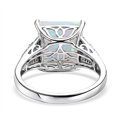 D'Joy Princess Cut AAA Ethiopian Welo Opal and Multi Gemstone 5.60 ctw Aurora Flame Ring in Rhodium Over Sterling Silver (Size 9.0)