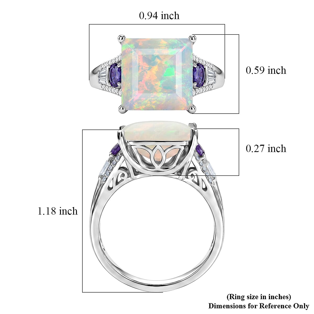D'Joy Princess Cut AAA Ethiopian Welo Opal and Multi Gemstone 5.60 ctw Aurora Flame Ring in Rhodium Over Sterling Silver (Size 9.0)