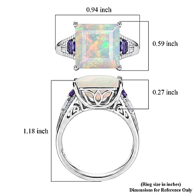 D'Joy Princess Cut AAA Ethiopian Welo Opal and Multi Gemstone 5.60 ctw Aurora Flame Ring in Rhodium Over Sterling Silver (Size 9.0)