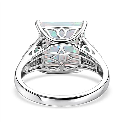 D'Joy Princess Cut AAA Ethiopian Welo Opal and Multi Gemstone 5.35 ctw Aurora Flame Ring in Rhodium Over Sterling Silver (Size 10.0)