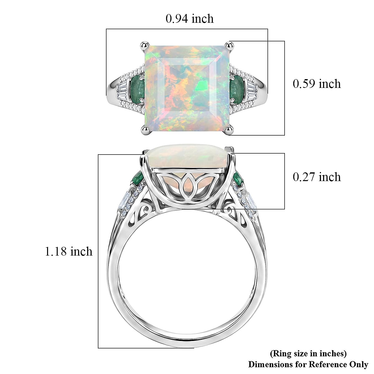 D'Joy Princess Cut AAA Ethiopian Welo Opal and Multi Gemstone 5.35 ctw Aurora Flame Ring in Rhodium Over Sterling Silver (Size 10.0) image number 5