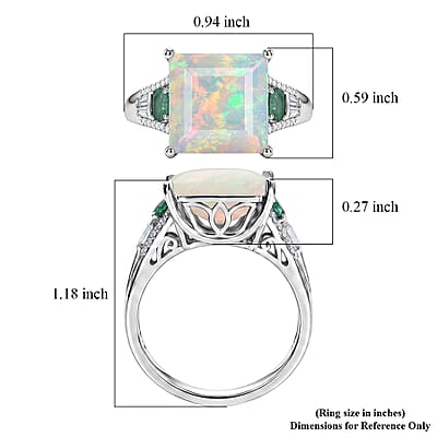 D'Joy Princess Cut AAA Ethiopian Welo Opal and Multi Gemstone 5.35 ctw Aurora Flame Ring in Rhodium Over Sterling Silver (Size 10.0)