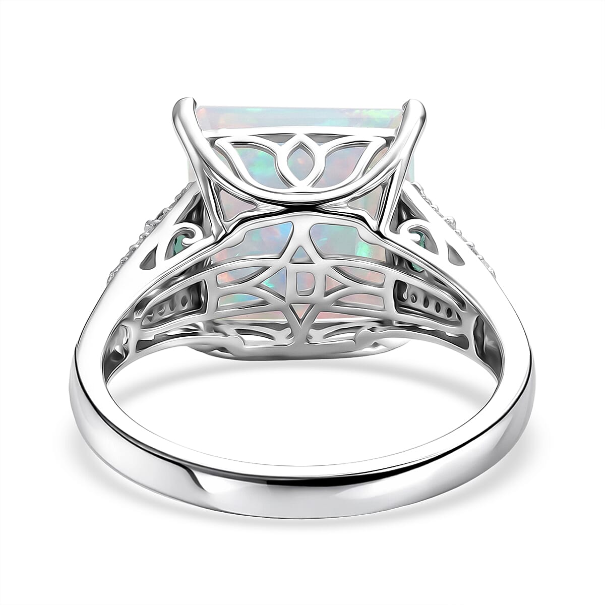 D'Joy Princess Cut AAA Ethiopian Welo Opal and Multi Gemstone 5.35 ctw Aurora Flame Ring in Rhodium Over Sterling Silver (Size 7.0) image number 4