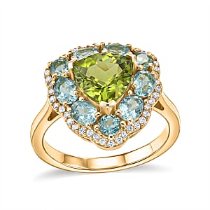EverTrue Hebei Peridot and Multi Gemstone 3.60 ctw Fresh Bloom Ring in 18K YG Plated (Size 10.0) (Ships in 8-10 Days)