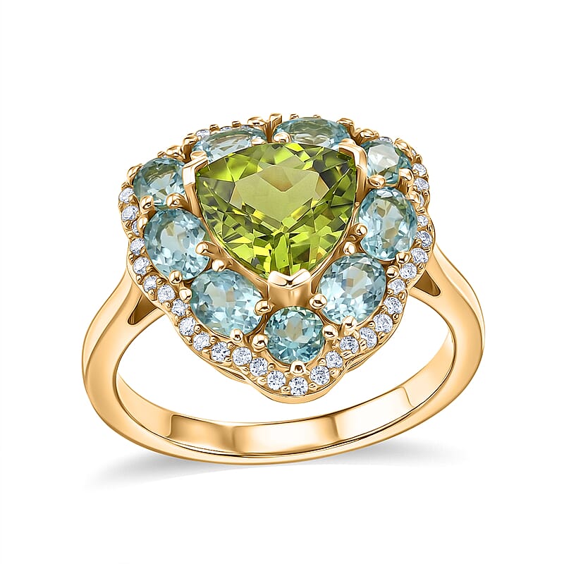 EverTrue Hebei Peridot and Multi Gemstone 3.60 ctw Fresh Bloom Ring in 18K YG Plated (Size 5.0)
