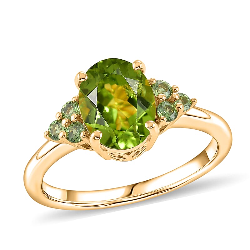 EverTrue Premium Hebei Peridot and Tsavorite Garnet 2.30 ctw Citrus Bloom Ring in 18K YG Plated (Size 5.0)