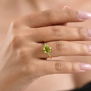 EverTrue Premium Hebei Peridot and Tsavorite Garnet 2.30 ctw Citrus Bloom Ring in 18K YG Plated (Size 6.0)