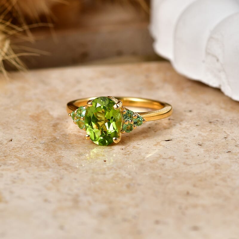EverTrue Premium Hebei Peridot and Tsavorite Garnet 2.30 ctw Citrus Bloom Ring in 18K YG Plated (Size 7.0)
