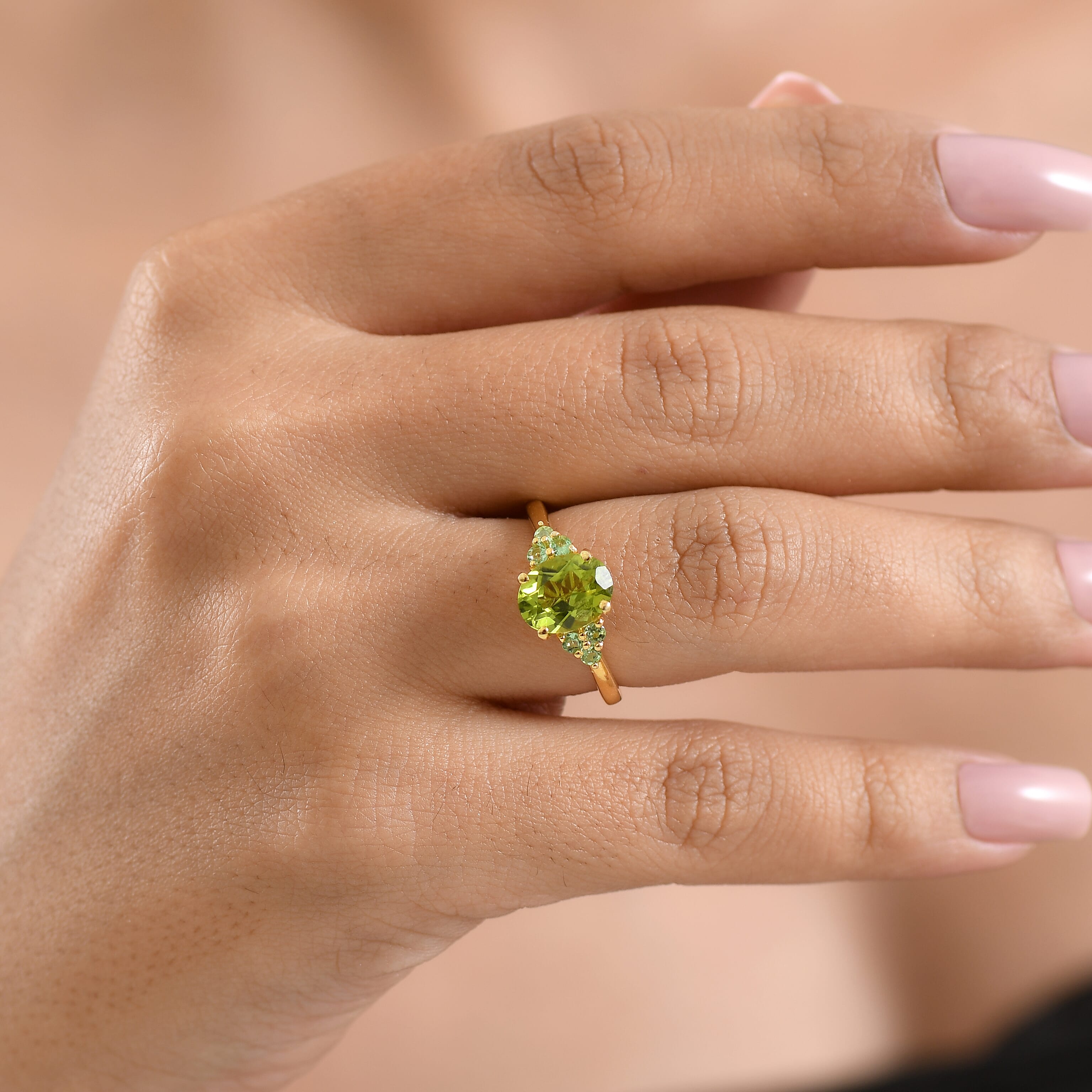 EverTrue Premium Hebei Peridot and Tsavorite Garnet 2.30 ctw Citrus Bloom Ring in 18K YG Plated (Size 7.0)