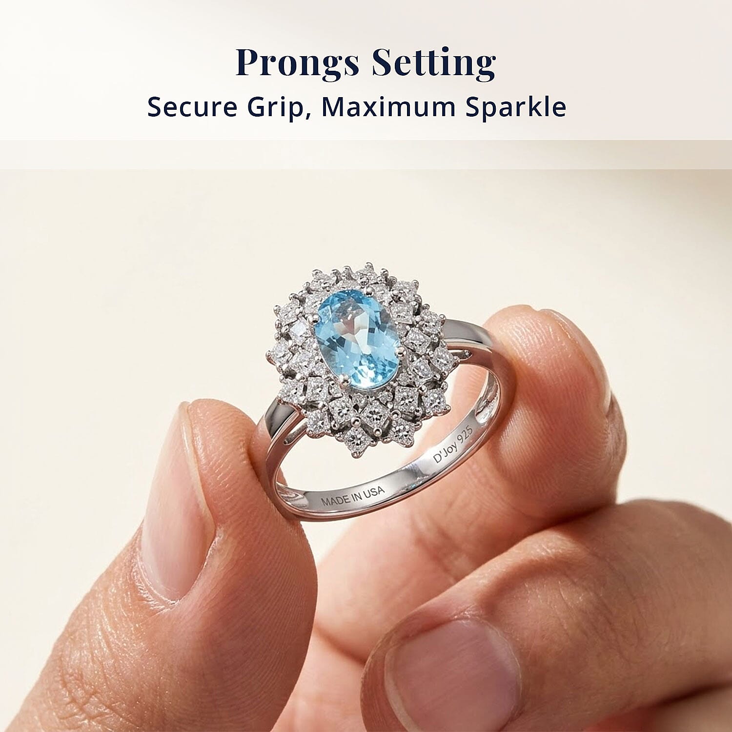 D'Joy Premium Cambodian Blue Zircon and Moissanite 1.80 ctw Azure Sunflare Ring in Rhodium Over Sterling Silver (Size  5.0)