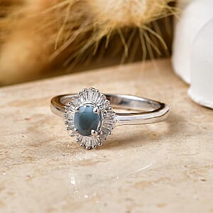 D'Joy Narsipatnam Alexandrite and Diamond 0.60 ctw Bloom Spark Ring in Rhodium Over Sterling Silver (Size 7.0)