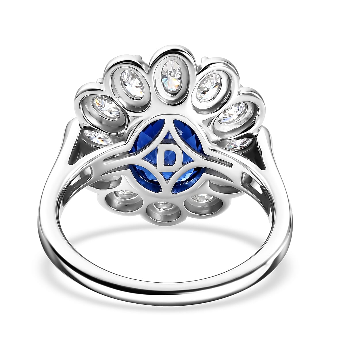 D'Joy Premium Kashmir Kyanite and Moissanite 5.50 ctw Majestic Bloom Ring in Rhodium Over Sterling Silver (Size 6.0)