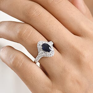 D'Joy Premium Kanchanaburi Blue Sapphire and Moissanite 2.70 ctw Ring in Rhodium Over Sterling Silver (Size  10.0)