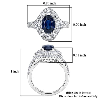 D'Joy Premium Kanchanaburi Blue Sapphire and Moissanite 2.70 ctw Ring in Rhodium Over Sterling Silver (Size  6.0)