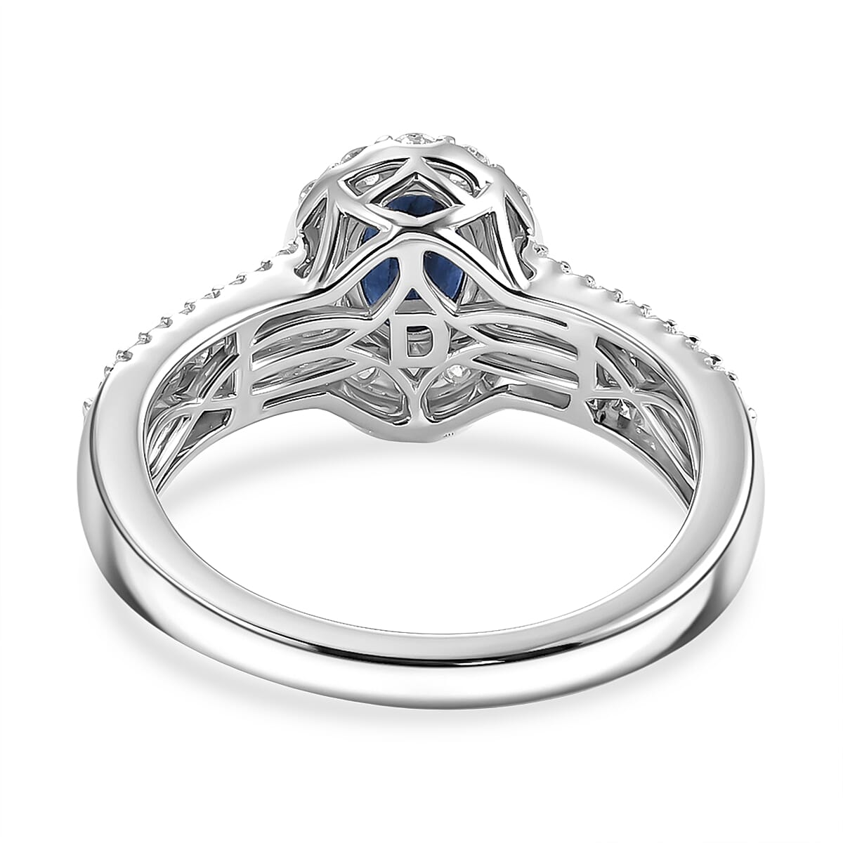 D'Joy Premium Kanchanaburi Blue Sapphire, Moissanite Ring in Rhodium Over Sterling Silver (Size 10.0) 1.60 ctw image number 4