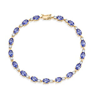 Premium Tanzanite and Luxuriant Lab Grown Diamond E-F VS 8.60 ctw Twilight Sparkle Bracelet in 10K Yellow Gold (7.25 In)