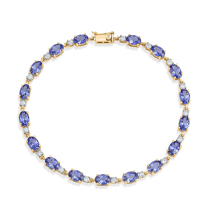 Premium Tanzanite and Luxuriant Lab Grown Diamond E-F VS 8.60 ctw Twilight Sparkle Bracelet in 10K Yellow Gold (7.25 In)