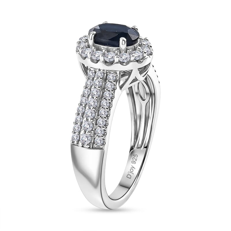 D'Joy Premium Kanchanaburi Blue Sapphire and Moissanite 1.60 ctw Ring in Rhodium Over Sterling Silver (Size  6.0)