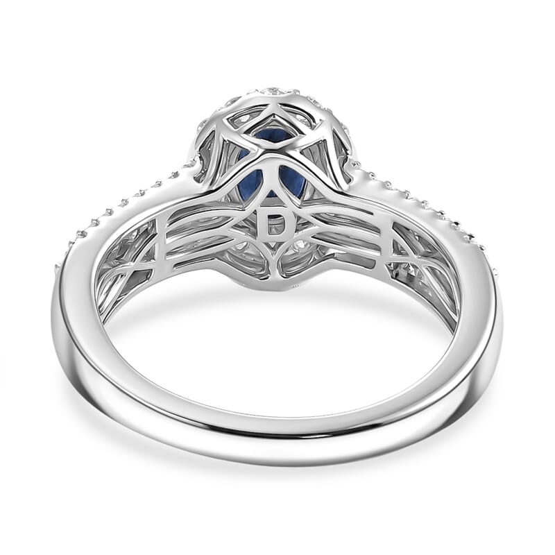 D'Joy Premium Kanchanaburi Blue Sapphire and Moissanite 1.60 ctw Ring in Rhodium Over Sterling Silver (Size  6.0)