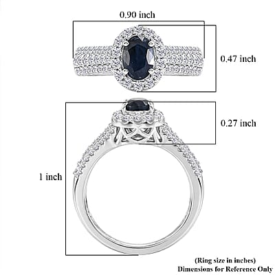D'Joy Premium Kanchanaburi Blue Sapphire and Moissanite 1.60 ctw Ring in Rhodium Over Sterling Silver (Size  6.0)