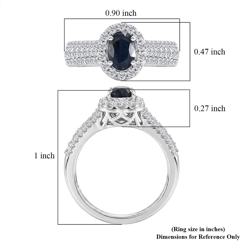 D'Joy Premium Kanchanaburi Blue Sapphire and Moissanite 1.60 ctw Ring in Rhodium Over Sterling Silver (Size  6.0)