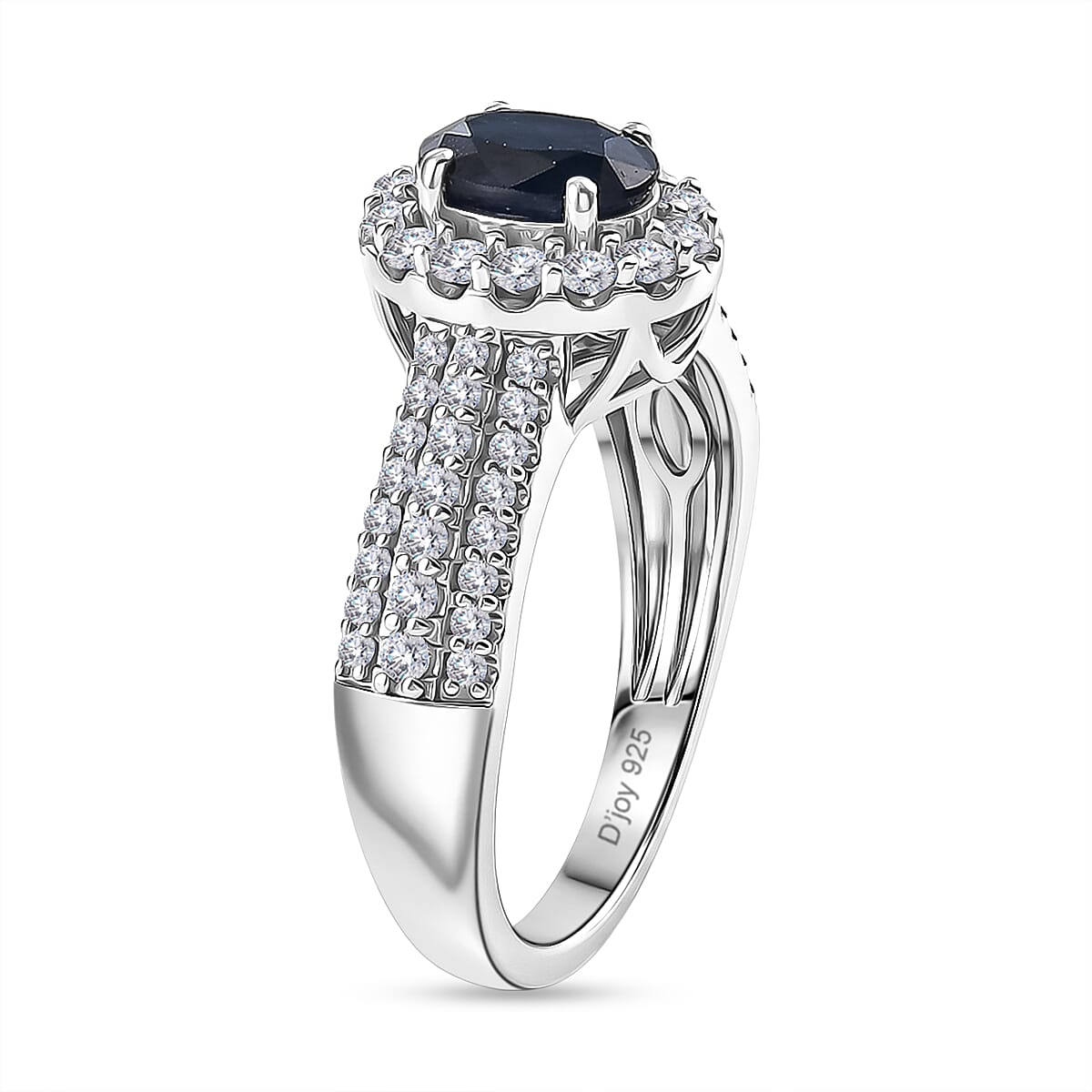 D'Joy Premium Kanchanaburi Blue Sapphire and Moissanite 1.60 ctw Ring in Rhodium Over Sterling Silver (Size  7.0) image number 3