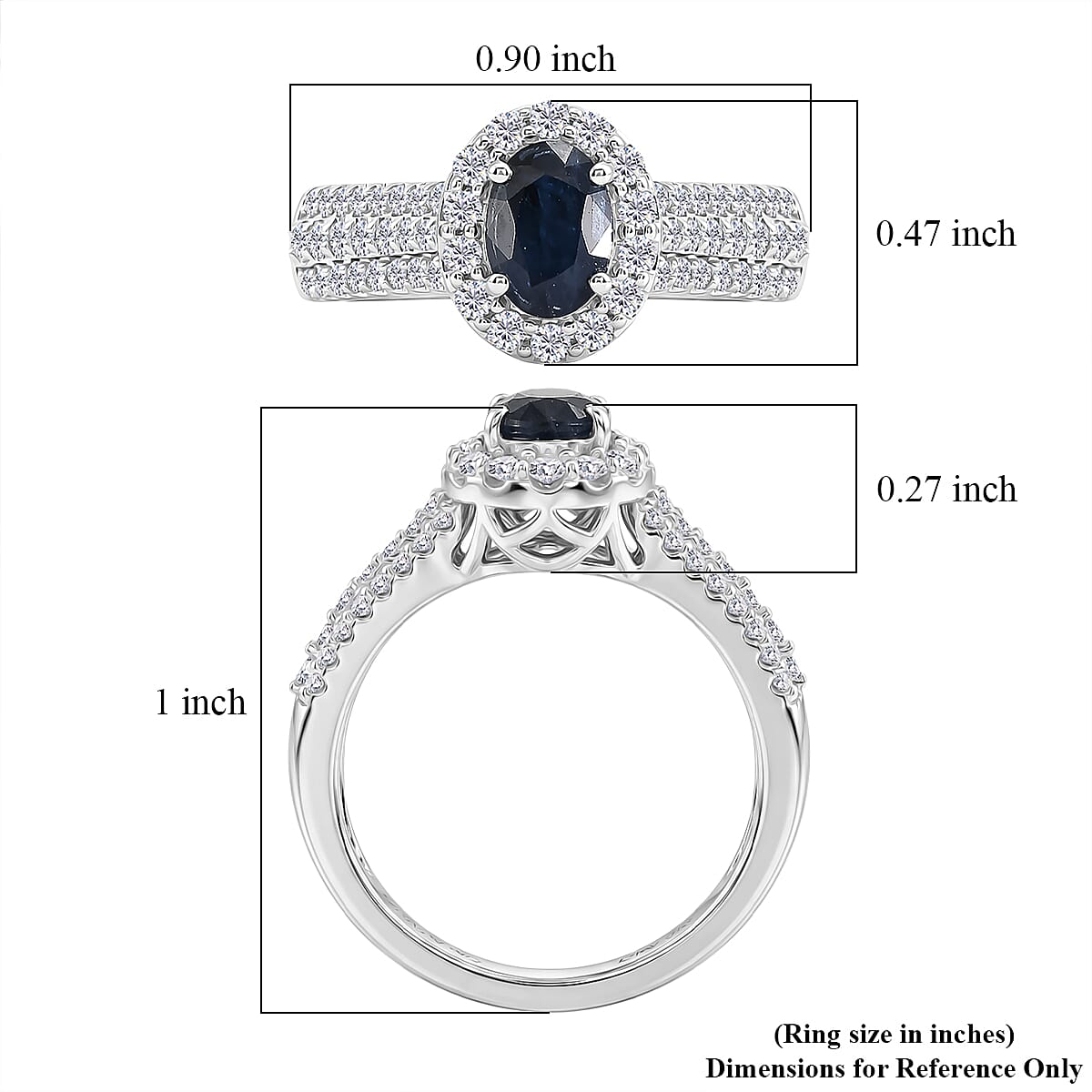 D'Joy Premium Kanchanaburi Blue Sapphire and Moissanite 1.60 ctw Ring in Rhodium Over Sterling Silver (Size  7.0) image number 5