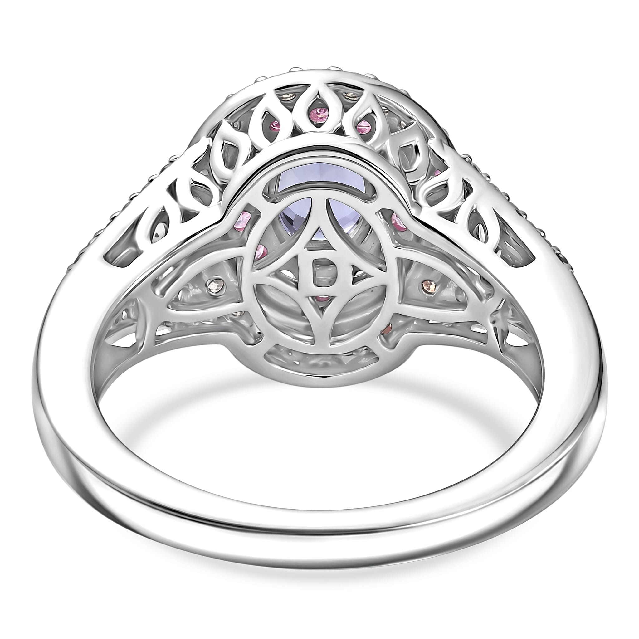 D'Joy Tanzanite and Multi Gemstone 2.00 ctw Crown Bloom Ring in Rhodium Over Sterling Silver (Size  6.0)