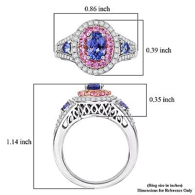 D'Joy Tanzanite and Multi Gemstone 2.00 ctw Crown Bloom Ring in Rhodium Over Sterling Silver (Size  6.0)