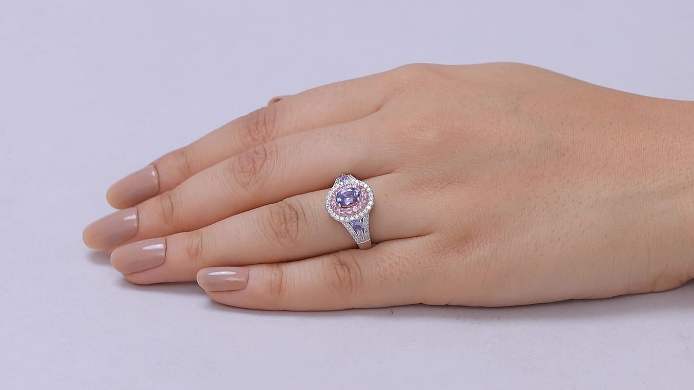 D'Joy Tanzanite, Multi Gemstone Ring in Rhodium Over Sterling Silver (Size 10.0) 2.00 ctw