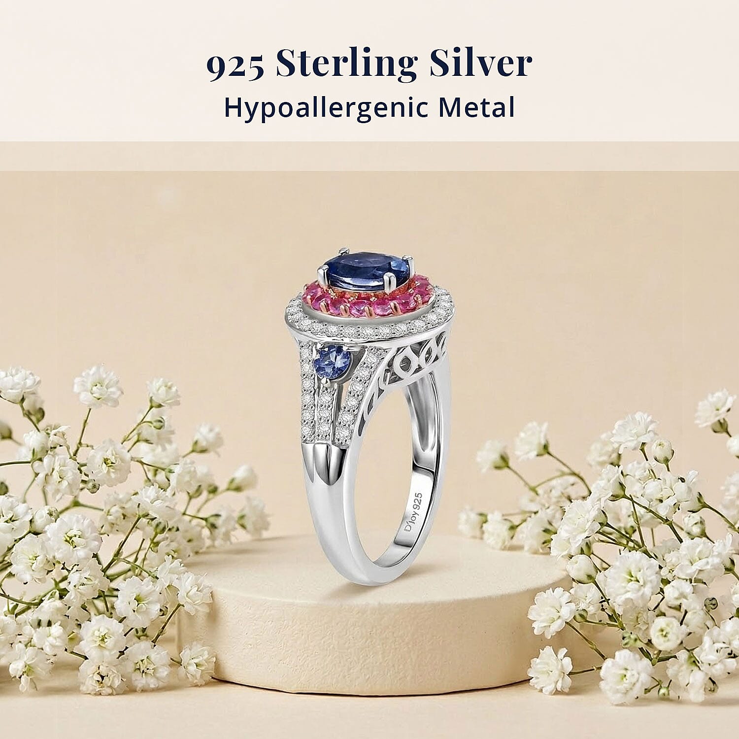 D'Joy Tanzanite and Multi Gemstone 2.00 ctw Crown Bloom Ring in Rhodium Over Sterling Silver (Size  7.0)