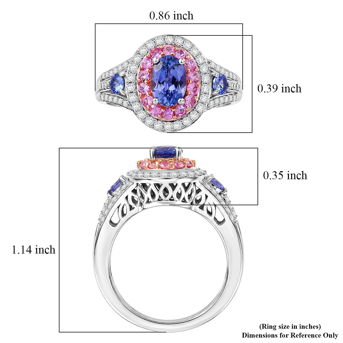 D'Joy Tanzanite and Multi Gemstone 2.00 ctw Crown Bloom Ring in Rhodium Over Sterling Silver (Size  7.0) image number 5