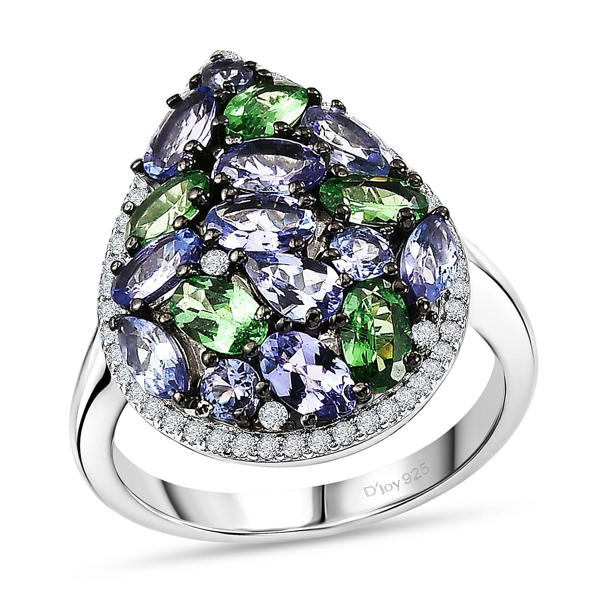 D'Joy Tanzanite and Multi Gemstone 4.00 ctw Majestic Mosaic Ring in Rhodium Over Sterling Silver (Size  6.0)