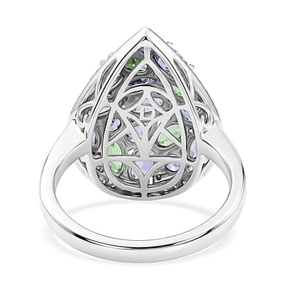 D'Joy Tanzanite and Multi Gemstone 4.00 ctw Majestic Mosaic Ring in Rhodium Over Sterling Silver (Size  6.0)