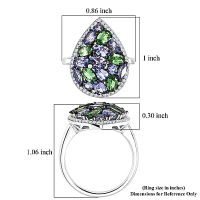 D'Joy Tanzanite and Multi Gemstone 4.00 ctw Majestic Mosaic Ring in Rhodium Over Sterling Silver (Size  6.0)