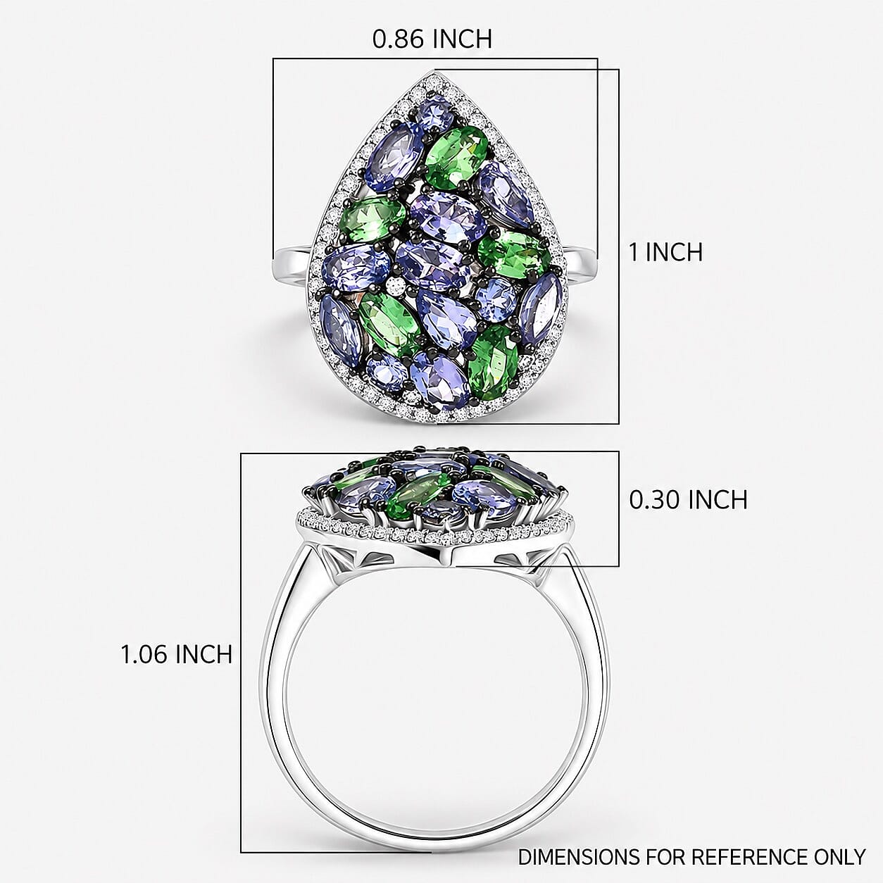 Doorbuster D'Joy Tanzanite and Multi Gemstone 4.00 ctw Majestic Mosaic Ring in Rhodium Over Sterling Silver (Size  6.0)