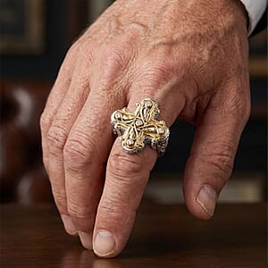 Passport to Israel Luxuriant Lab Grown Diamond G-H SI 0.15 ctw Men's Ring in 18K Vermeil Yellow Gold and Rhodium Over Sterling Silver (Size 13.0)